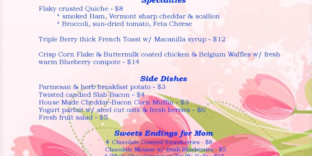 Mother’s Day Menu from Sir Loin’s Catering