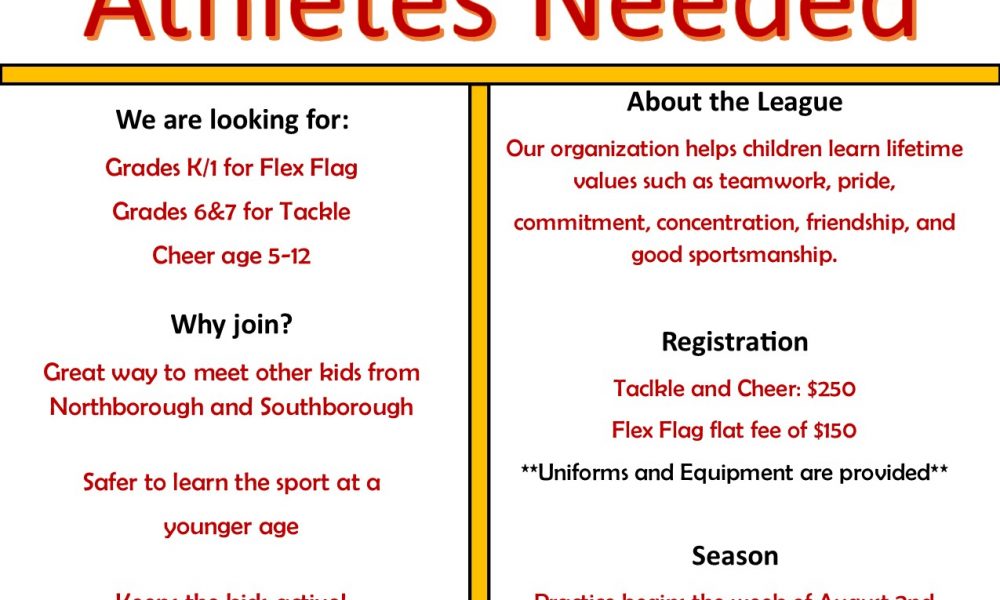 Youth Football and Cheer athletes needed