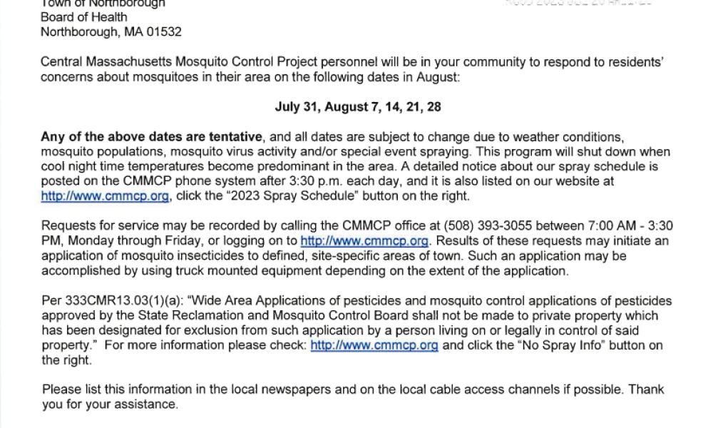 Central MA Mosquito Control | August 21 & 28