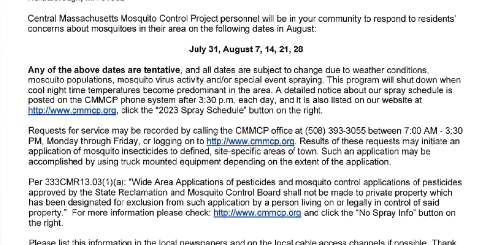 Central MA Mosquito Control | August 21 & 28