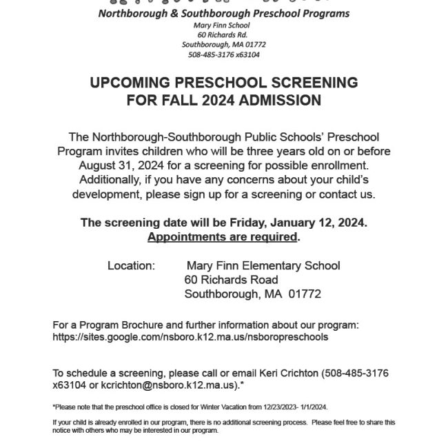 Preschool Screening for Fall 2024 Admission