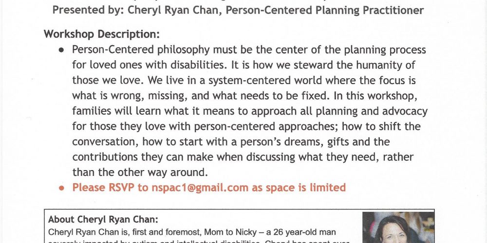 Becoming Person-Centered:  a workshop for families with Cheryl Ryan Chan