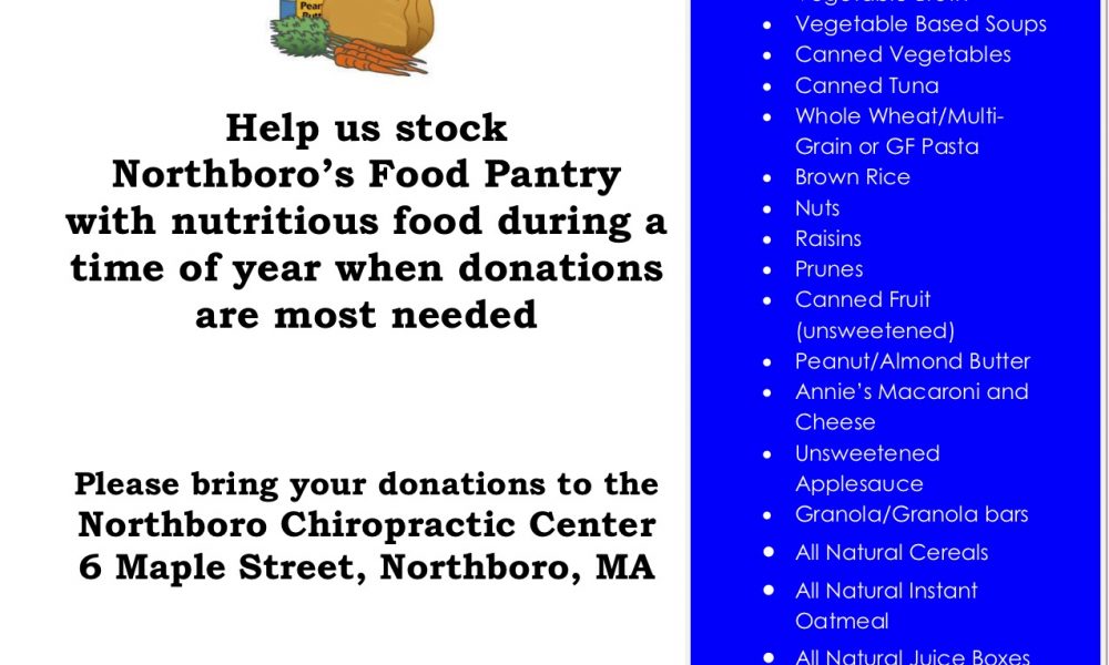 Northboro Chiropractic is collecting for the Northborough Food Pantry