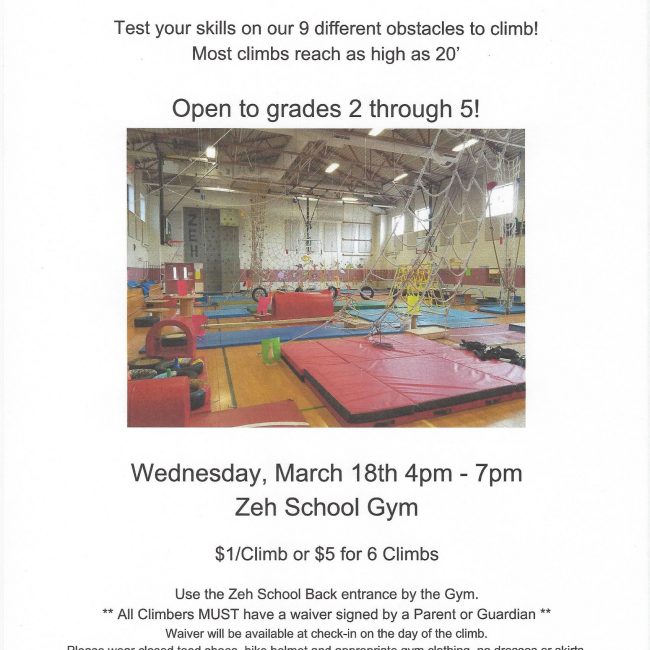 POSTPONED: Zeh School Community Climb for kids