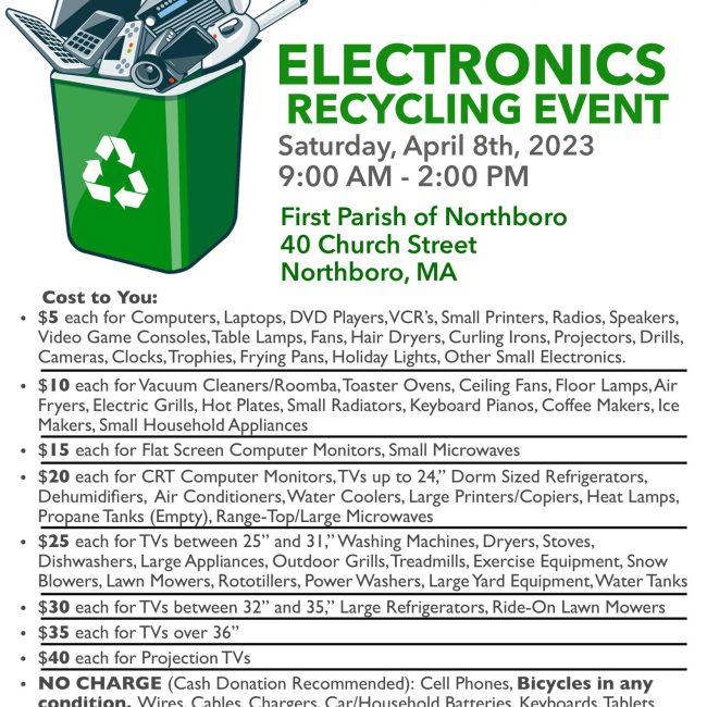 Electronic Recycling event sponsored by First Parish of Northboro