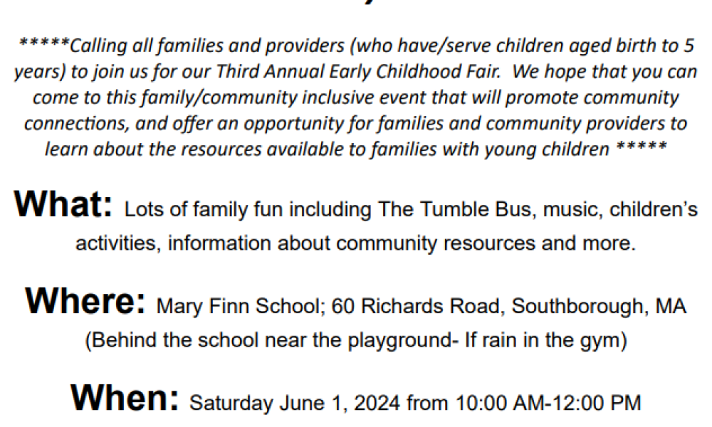 Announcing Northborough-Southborough Public Preschool’s Third Annual Early Childhood Fair